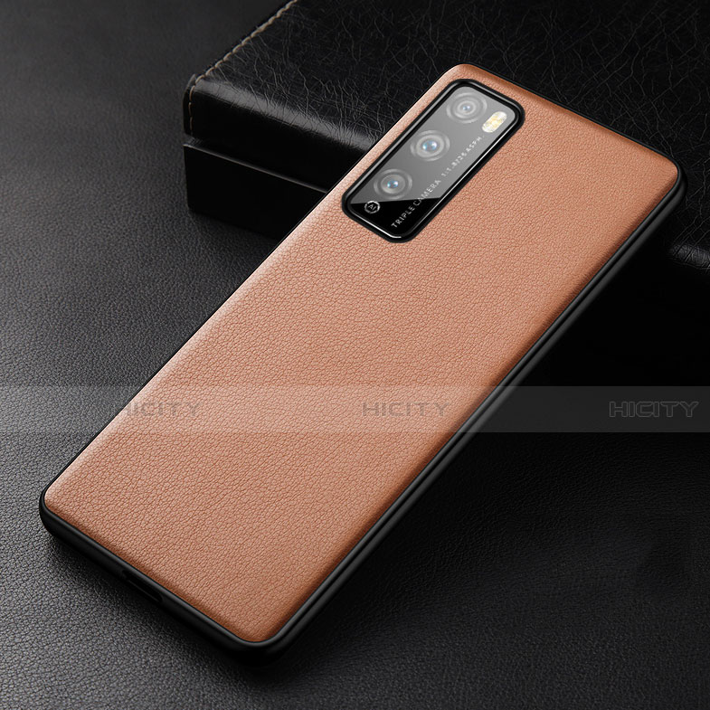 Custodia Lusso Pelle Cover per Huawei Enjoy Z 5G Arancione