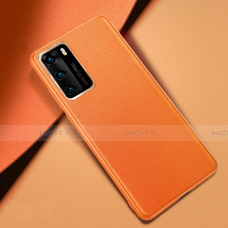Custodia Lusso Pelle Cover per Huawei P40 Arancione