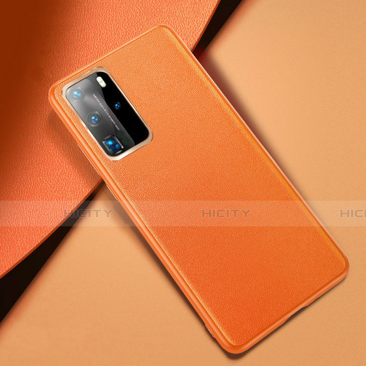 Custodia Lusso Pelle Cover per Huawei P40 Pro Arancione