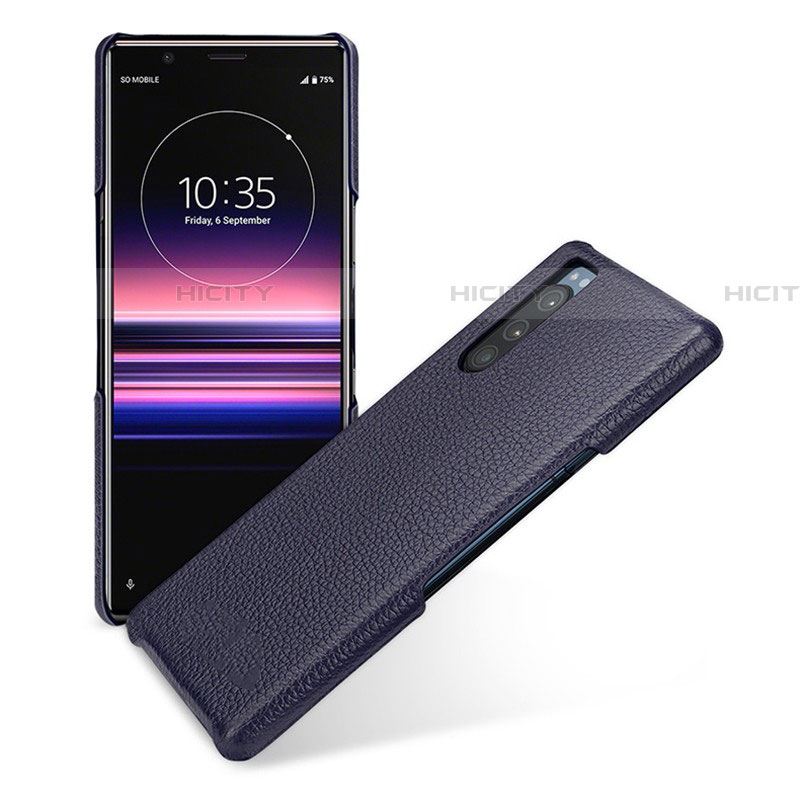 Custodia Lusso Pelle Cover per Sony Xperia 5 Blu