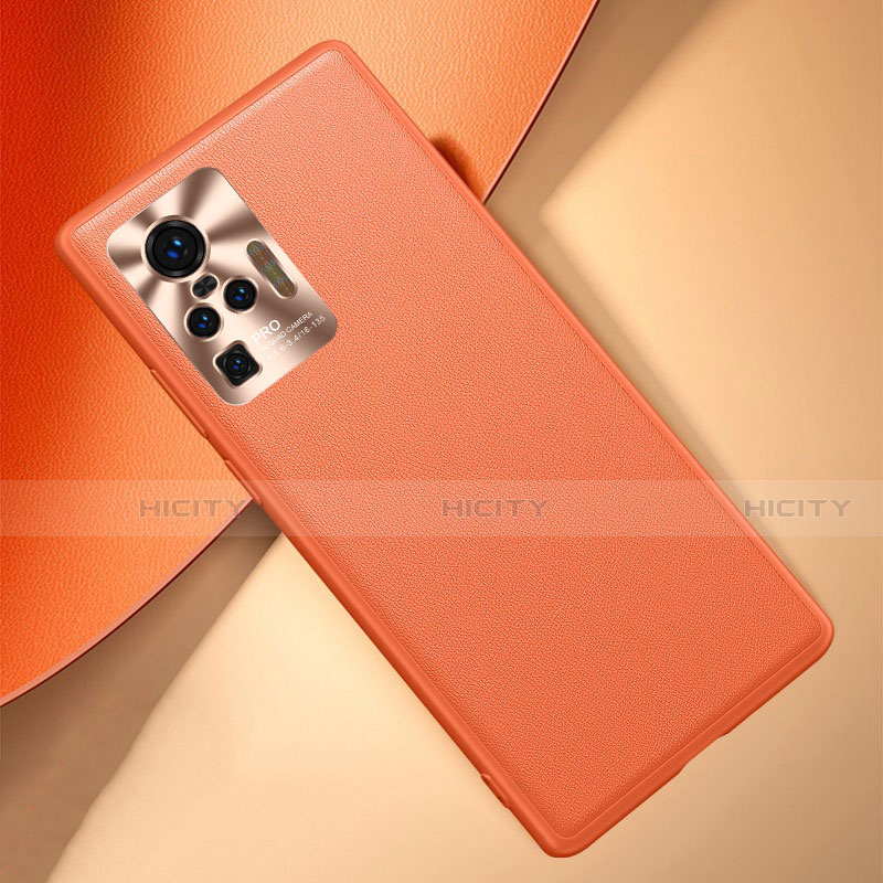 Custodia Lusso Pelle Cover per Vivo X50 Pro 5G Arancione