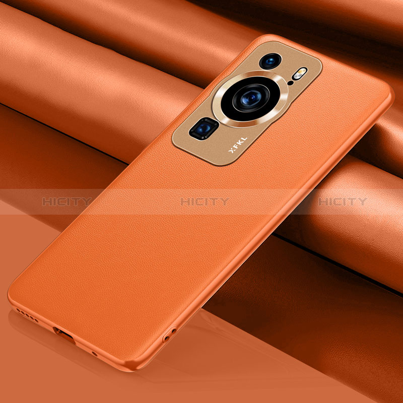 Custodia Lusso Pelle Cover QK1 per Huawei P60 Arancione