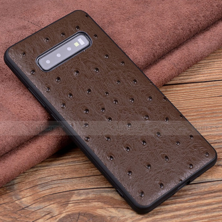 Custodia Lusso Pelle Cover R04 per Samsung Galaxy S10 Plus Marrone