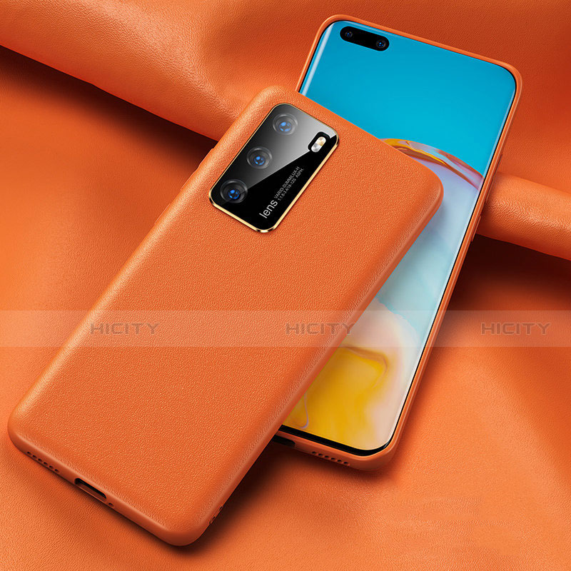 Custodia Lusso Pelle Cover R06 per Huawei P40 Arancione