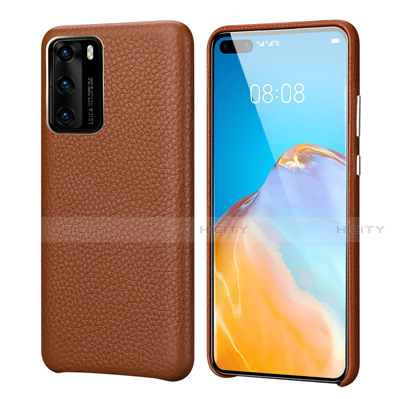 Custodia Lusso Pelle Cover R09 per Huawei P40 Marrone