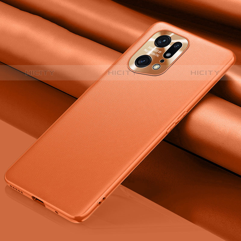 Custodia Lusso Pelle Cover S02 per Oppo Find X5 Pro 5G Arancione