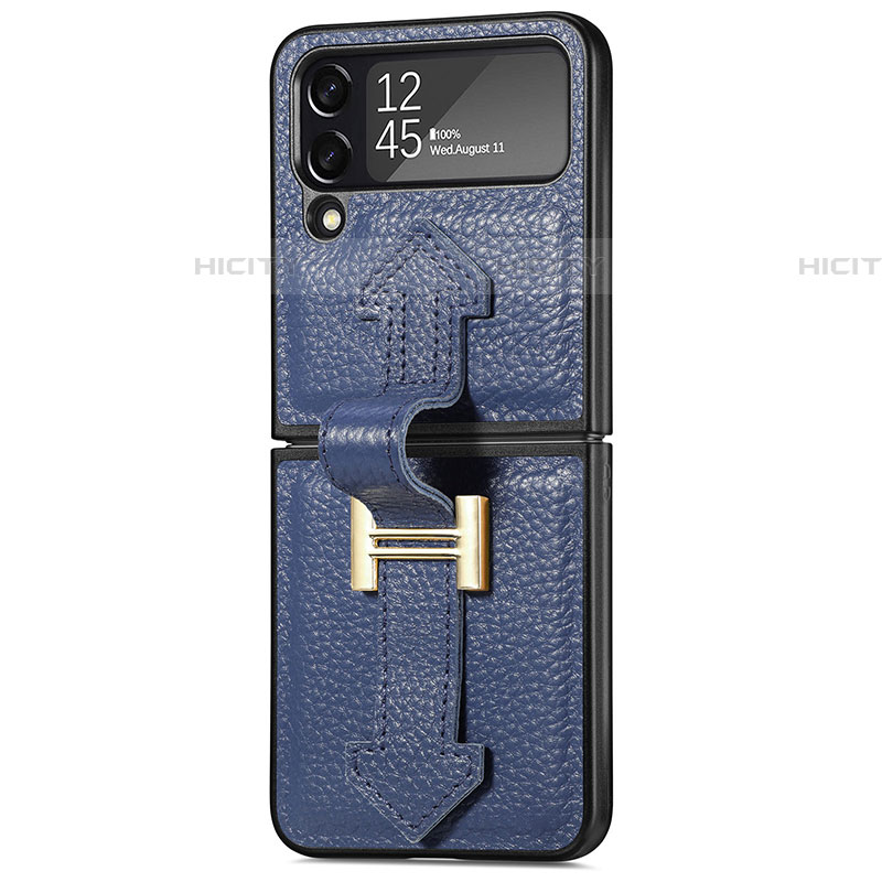 Custodia Lusso Pelle e Plastica Opaca Cover B04 per Samsung Galaxy Z Flip4 5G Blu