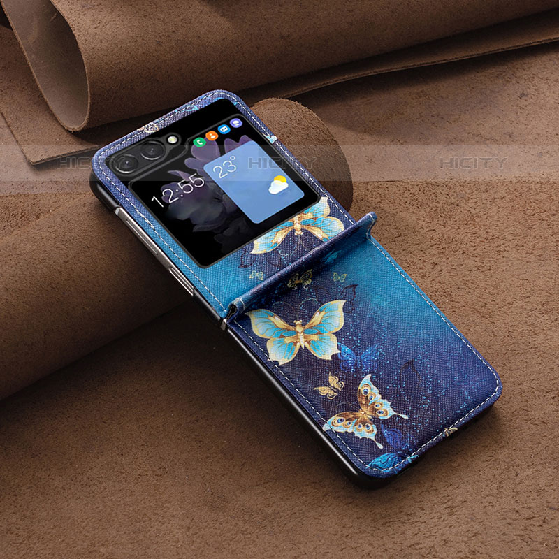 Custodia Lusso Pelle e Plastica Opaca Cover BF2 per Samsung Galaxy Z Flip5 5G Blu