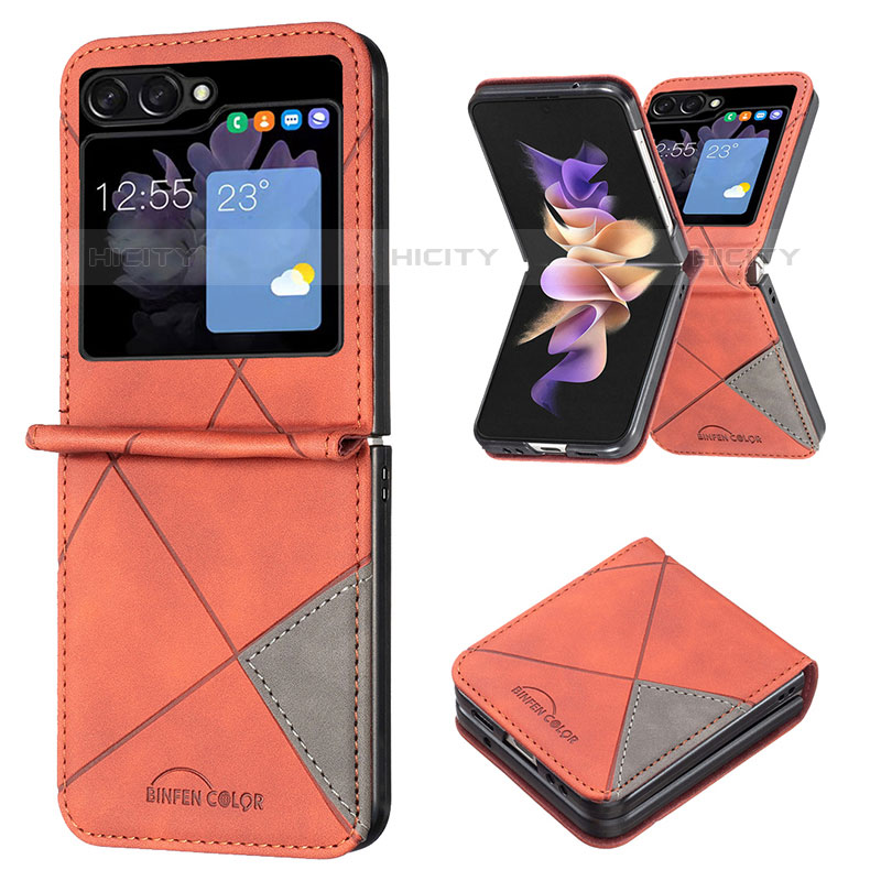 Custodia Lusso Pelle e Plastica Opaca Cover BF3 per Samsung Galaxy Z Flip5 5G Arancione