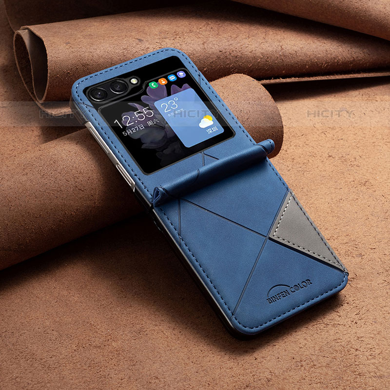 Custodia Lusso Pelle e Plastica Opaca Cover BF4 per Samsung Galaxy Z Flip5 5G Blu