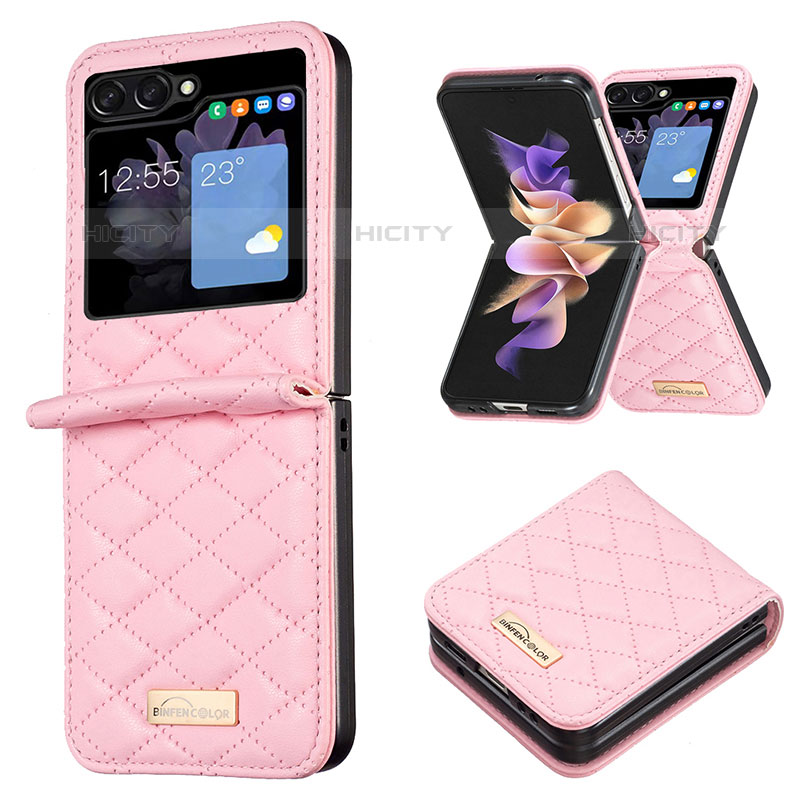 Custodia Lusso Pelle e Plastica Opaca Cover BF5 per Samsung Galaxy Z Flip5 5G Oro Rosa
