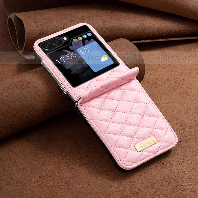 Custodia Lusso Pelle e Plastica Opaca Cover BF6 per Samsung Galaxy Z Flip5 5G Oro Rosa