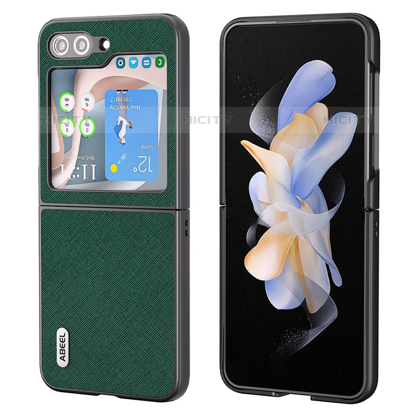 Custodia Lusso Pelle e Plastica Opaca Cover BH9 per Samsung Galaxy Z Flip5 5G Verde