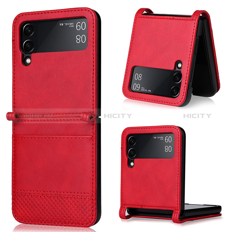 Custodia Lusso Pelle e Plastica Opaca Cover BY1 per Samsung Galaxy Z Flip3 5G Rosso