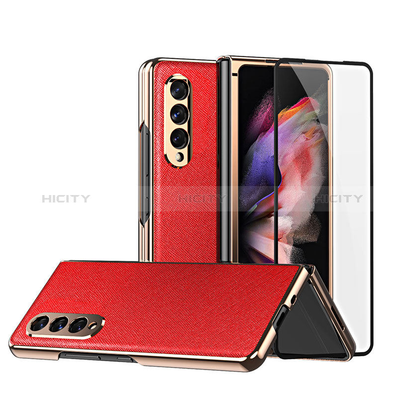 Custodia Lusso Pelle e Plastica Opaca Cover C02 per Samsung Galaxy Z Fold3 5G Rosso