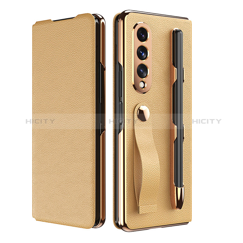 Custodia Lusso Pelle e Plastica Opaca Cover C06 per Samsung Galaxy Z Fold3 5G Oro