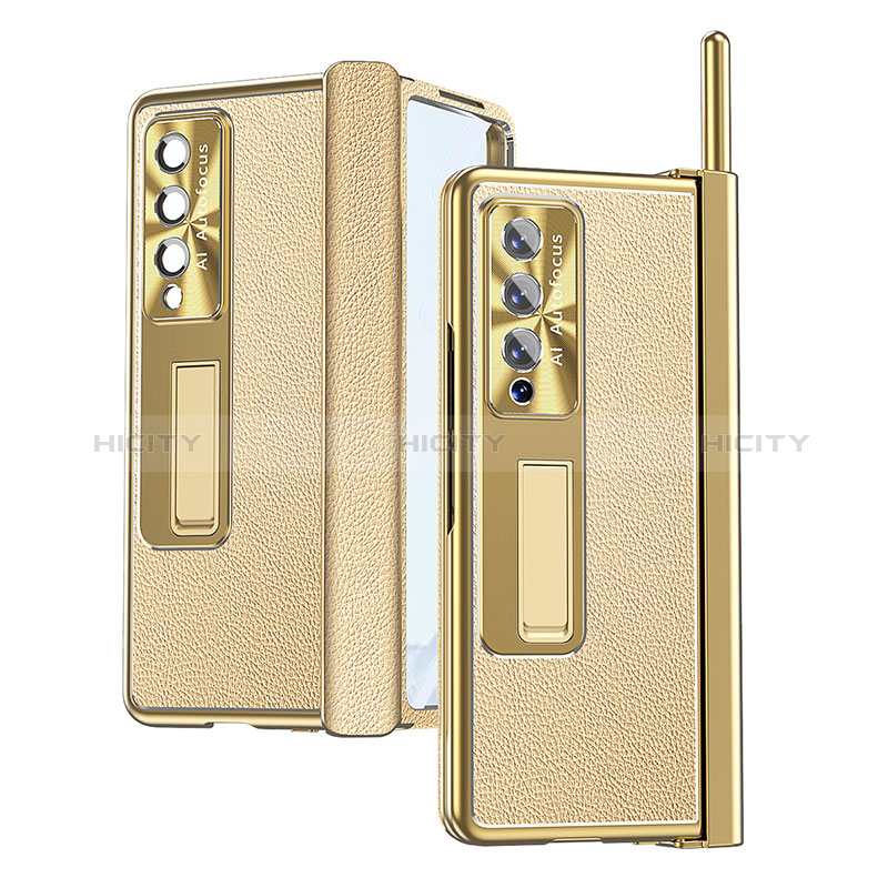 Custodia Lusso Pelle e Plastica Opaca Cover C09 per Samsung Galaxy Z Fold3 5G Oro