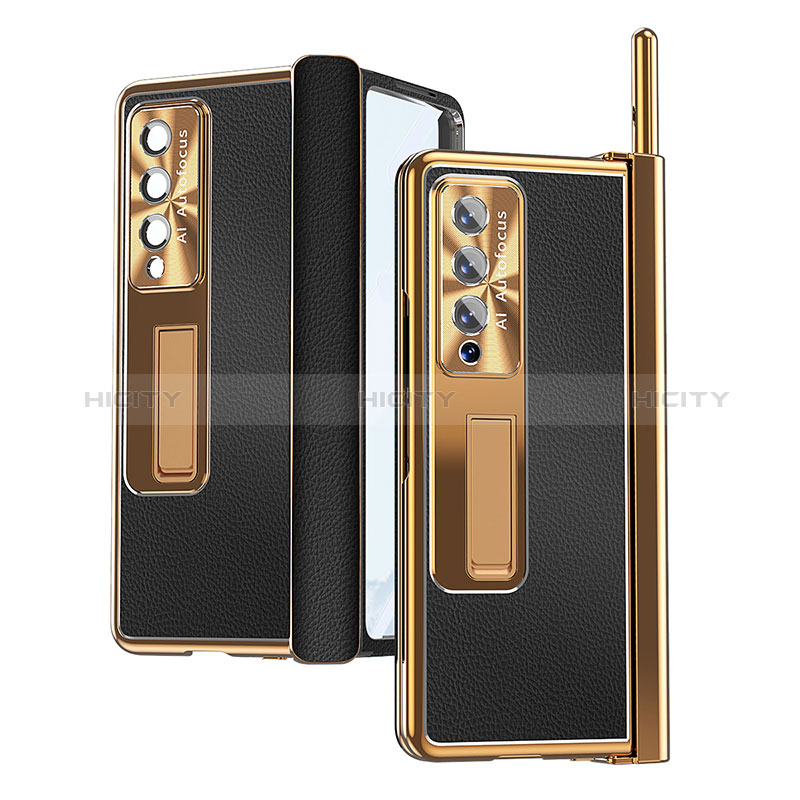 Custodia Lusso Pelle e Plastica Opaca Cover C09 per Samsung Galaxy Z Fold3 5G Oro e Nero