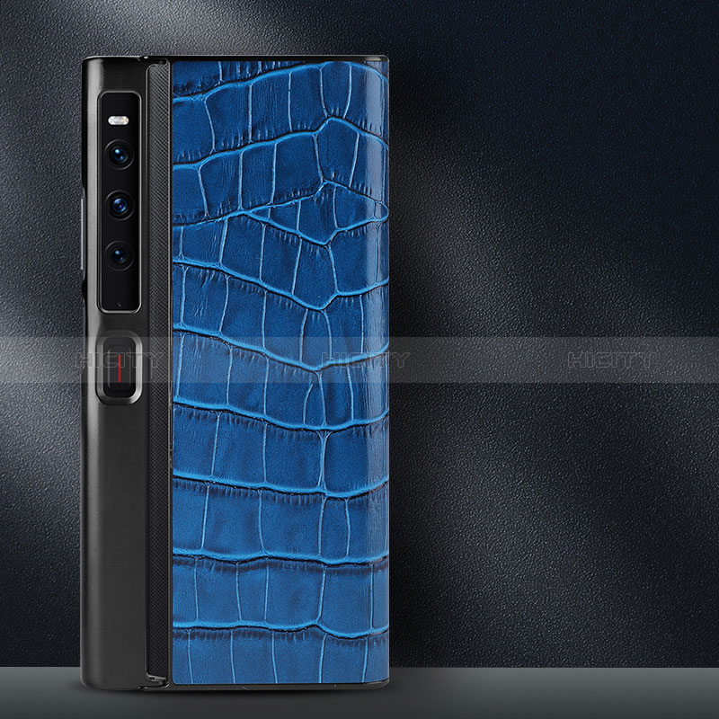 Custodia Lusso Pelle e Plastica Opaca Cover DL2 per Huawei Mate Xs 2 Blu