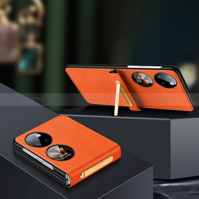 Custodia Lusso Pelle e Plastica Opaca Cover LD2 per Huawei P60 Pocket Arancione