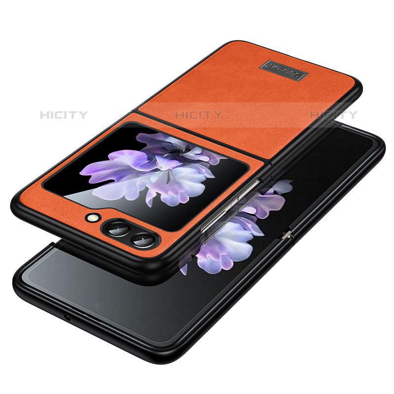Custodia Lusso Pelle e Plastica Opaca Cover LD2 per Samsung Galaxy Z Flip5 5G Arancione
