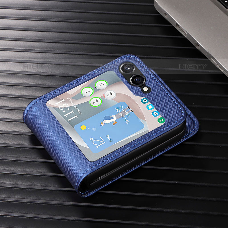 Custodia Lusso Pelle e Plastica Opaca Cover LZ1 per Samsung Galaxy Z Flip5 5G Blu