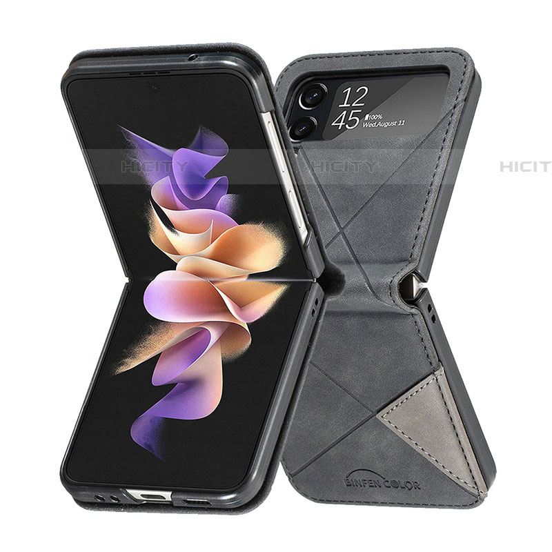 Custodia Lusso Pelle e Plastica Opaca Cover per Samsung Galaxy Z Flip4 5G Nero