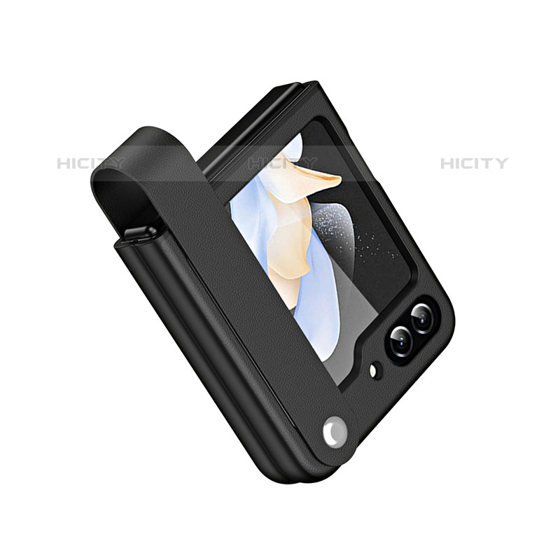 Custodia Lusso Pelle e Plastica Opaca Cover QH1 per Samsung Galaxy Z Flip5 5G Nero