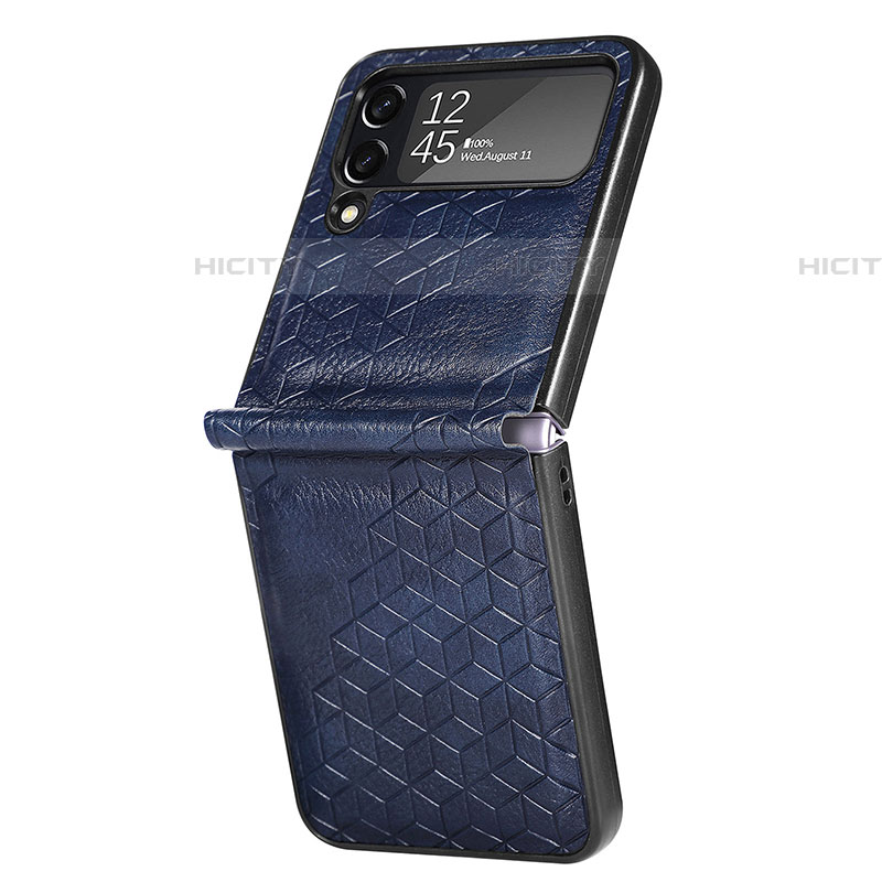 Custodia Lusso Pelle e Plastica Opaca Cover R04 per Samsung Galaxy Z Flip4 5G Blu