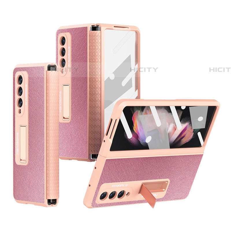 Custodia Lusso Pelle e Plastica Opaca Cover R09 per Samsung Galaxy Z Fold4 5G Oro Rosa