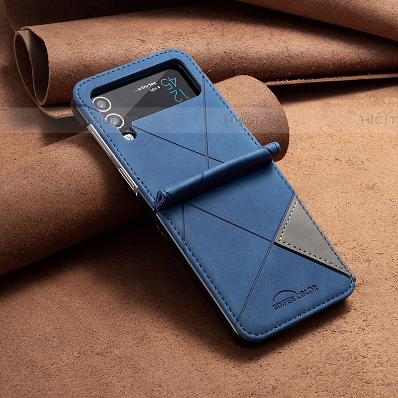 Custodia Lusso Pelle e Plastica Opaca Cover S01 per Samsung Galaxy Z Flip4 5G Blu