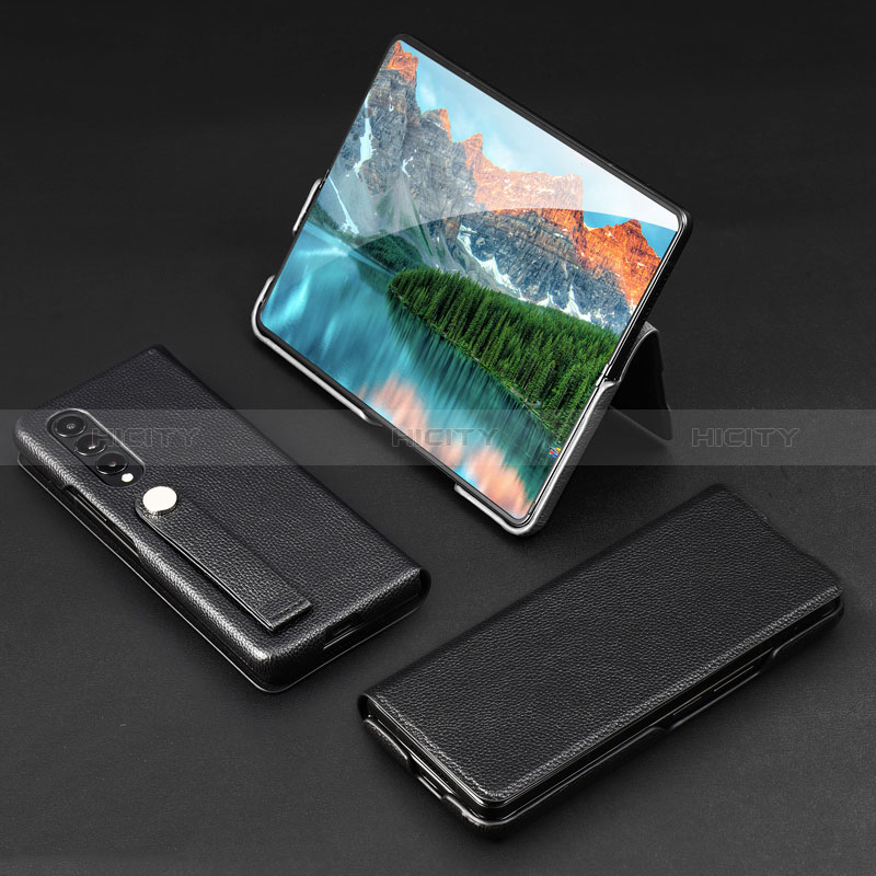 Custodia Lusso Pelle e Plastica Opaca Cover T02 per Samsung Galaxy Z Fold3 5G Nero