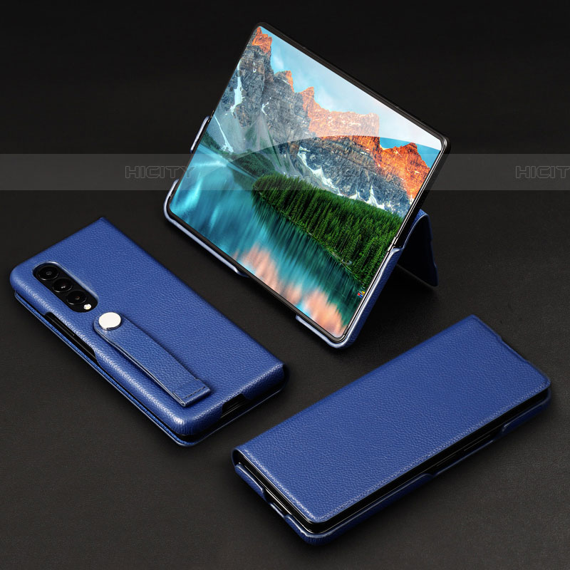 Custodia Lusso Pelle e Plastica Opaca Cover T02 per Samsung Galaxy Z Fold4 5G Blu