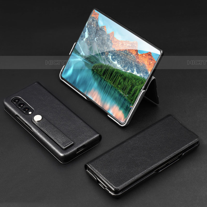 Custodia Lusso Pelle e Plastica Opaca Cover T02 per Samsung Galaxy Z Fold4 5G Nero