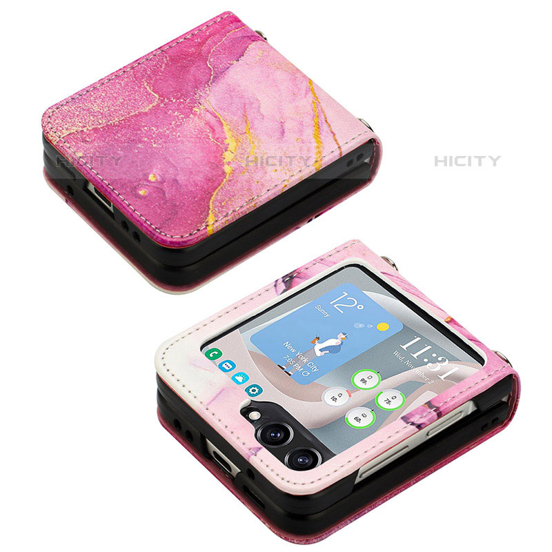 Custodia Lusso Pelle e Plastica Opaca Cover YB1 per Samsung Galaxy Z Flip5 5G