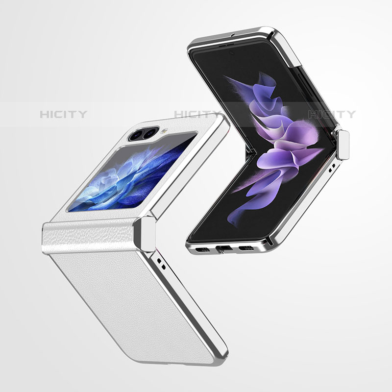 Custodia Lusso Pelle e Plastica Opaca Cover ZL1 per Samsung Galaxy Z Flip5 5G Argento