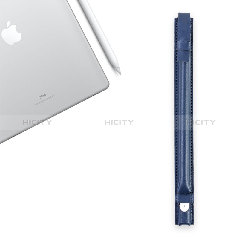 Custodia Pelle Elastico Cover Manicotto Staccabile P04 per Apple Pencil Apple iPad Pro 12.9 (2017) Blu