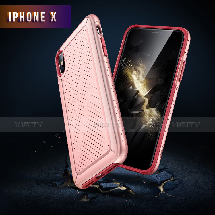 Custodia Plastica e Silicone Perforato per Apple iPhone Xs Rosa