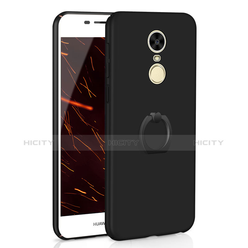 Custodia Plastica Rigida Cover Opaca con Anello Supporto A01 per Huawei Enjoy 6 Nero