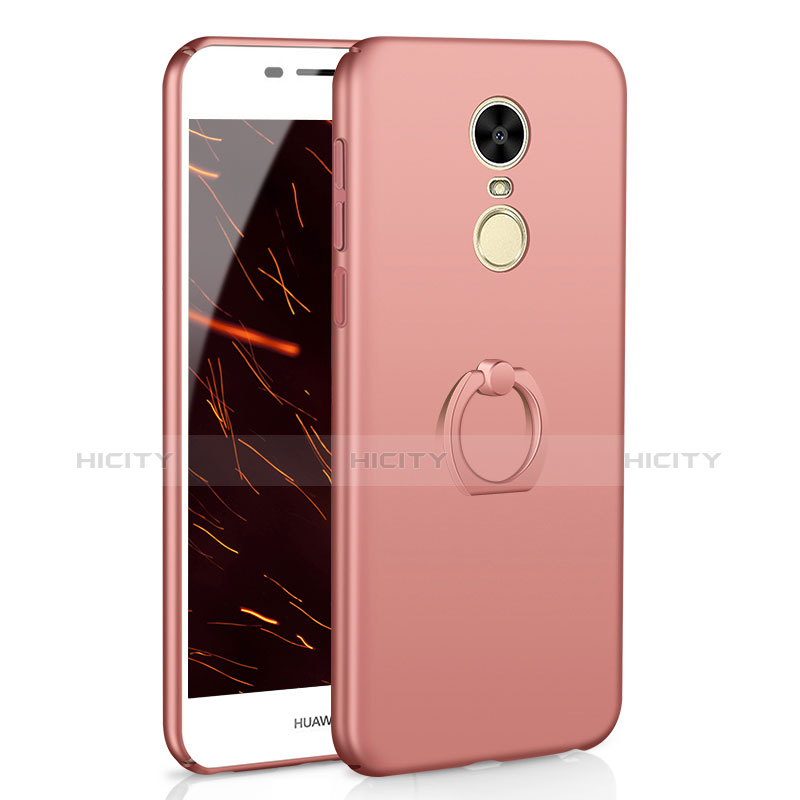 Custodia Plastica Rigida Cover Opaca con Anello Supporto A01 per Huawei Enjoy 6 Oro Rosa