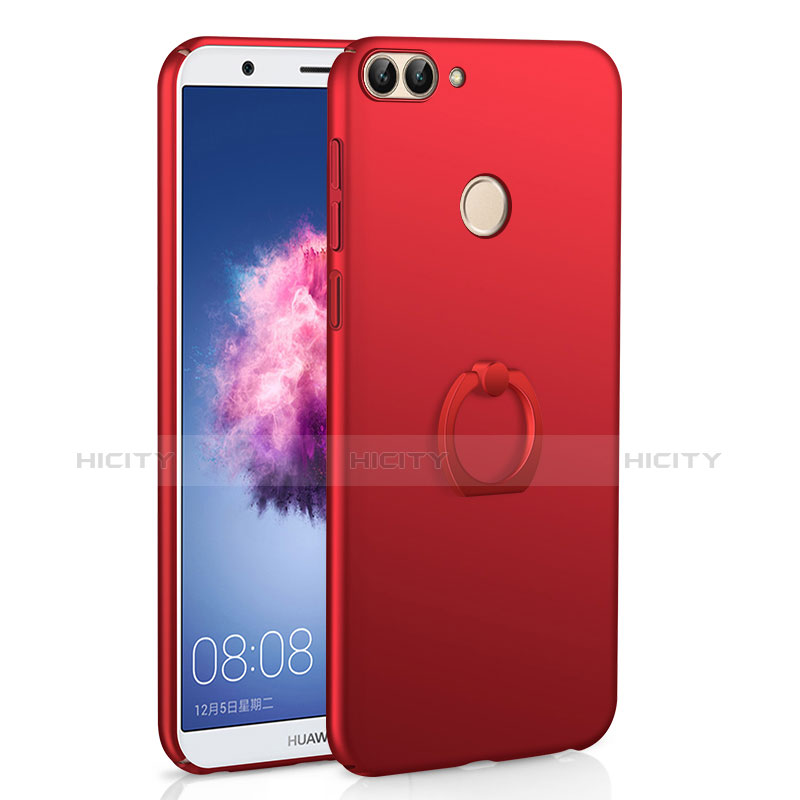 Custodia Plastica Rigida Cover Opaca con Anello Supporto A01 per Huawei Enjoy 7S Rosso