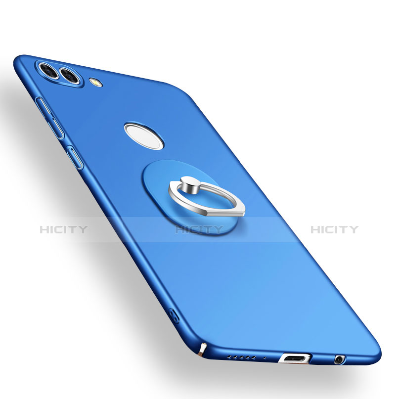 Custodia Plastica Rigida Cover Opaca con Anello Supporto A01 per Huawei Enjoy 8 Plus Blu