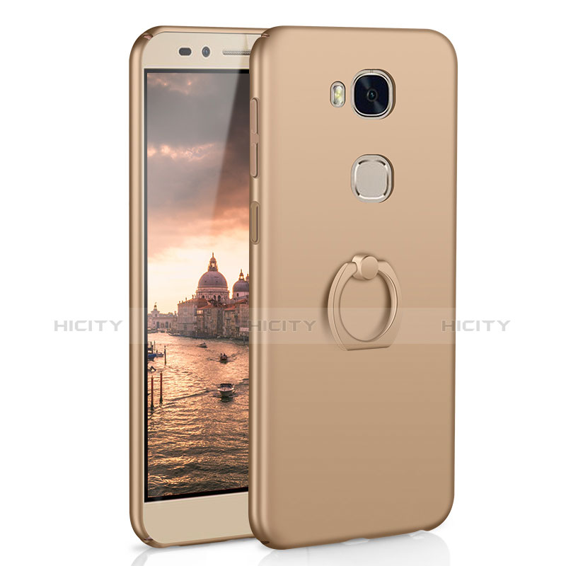 Custodia Plastica Rigida Cover Opaca con Anello Supporto A01 per Huawei GR5 Oro