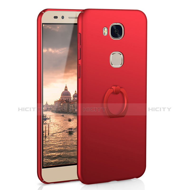 Custodia Plastica Rigida Cover Opaca con Anello Supporto A01 per Huawei GR5 Rosso