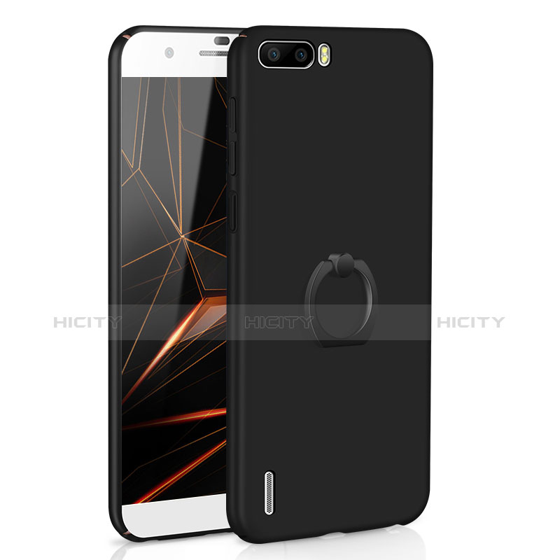 Custodia Plastica Rigida Cover Opaca con Anello Supporto A01 per Huawei Honor 6 Plus Nero