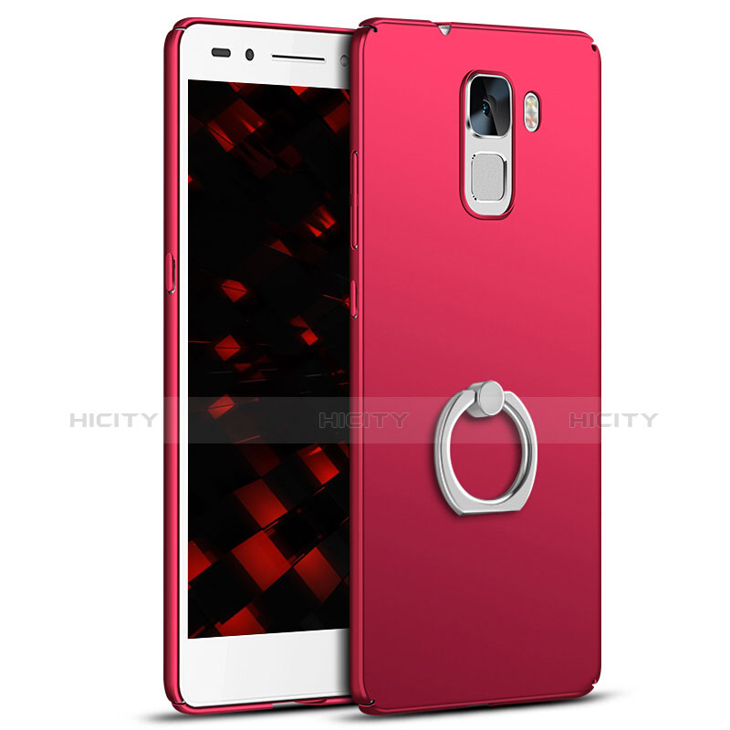 Custodia Plastica Rigida Cover Opaca con Anello Supporto A01 per Huawei Honor 7 Dual SIM Rosso
