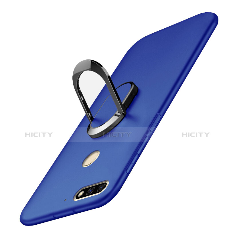 Custodia Plastica Rigida Cover Opaca con Anello Supporto A01 per Huawei Honor 7C Blu