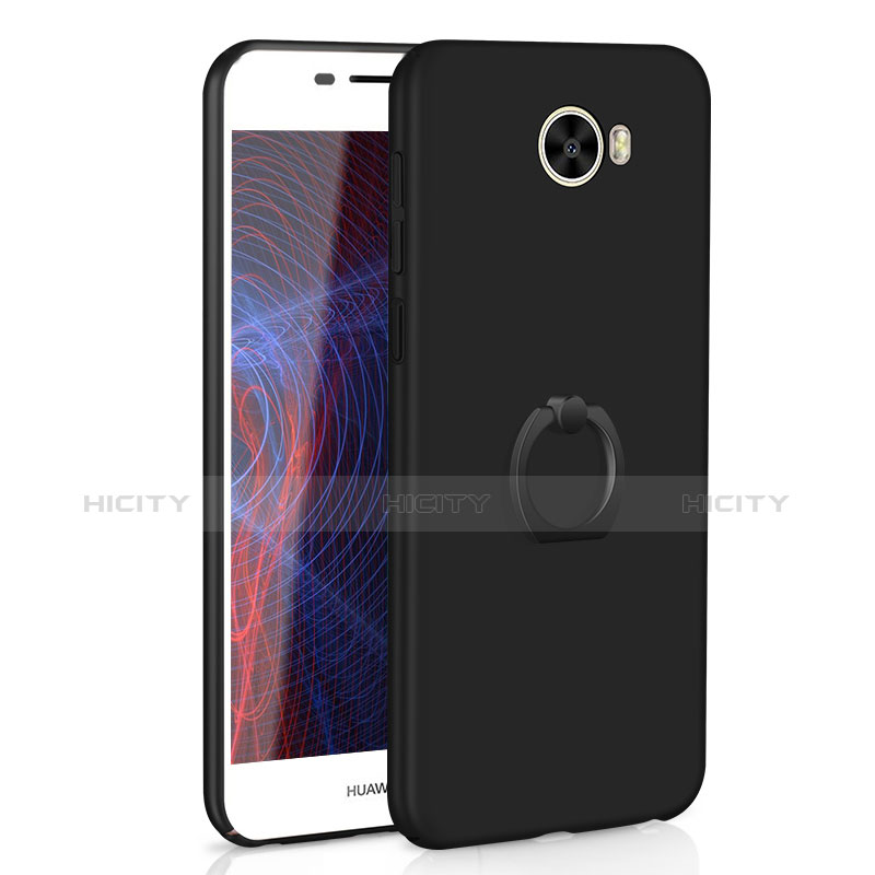 Custodia Plastica Rigida Cover Opaca con Anello Supporto A01 per Huawei Honor Play 5 Nero