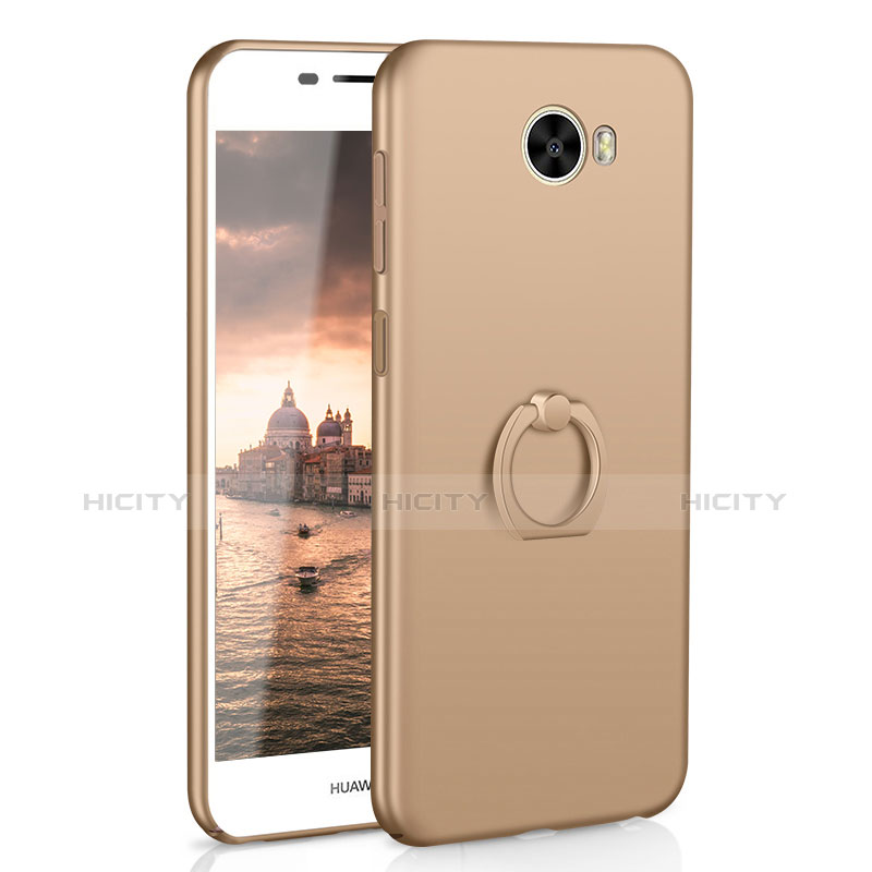 Custodia Plastica Rigida Cover Opaca con Anello Supporto A01 per Huawei Honor Play 5 Oro