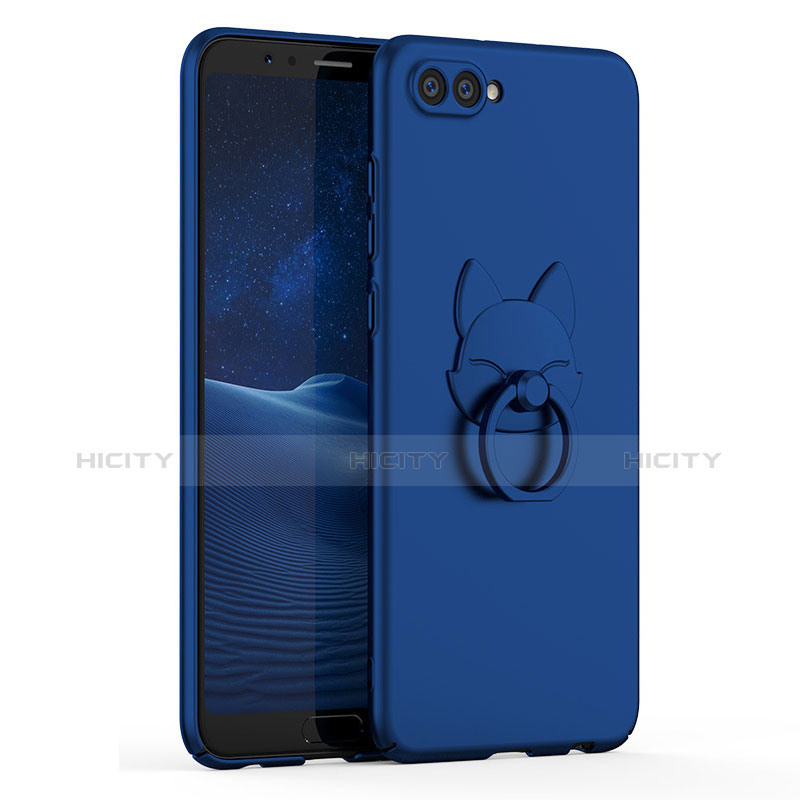 Custodia Plastica Rigida Cover Opaca con Anello Supporto A01 per Huawei Honor View 10 Blu